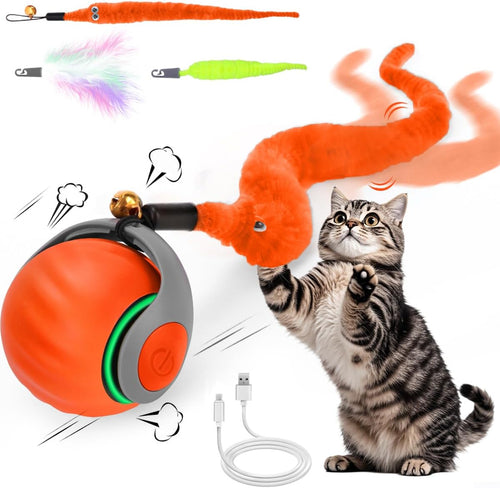 Cat Toy Ball - Speedy Cat Toys for Indoor Cats with Feather Tails for Chasing, Moving Stimulation Smart Cat Toy for Enrichment, Motion Activated Automatic Rolling Toys to Keep Them Busy