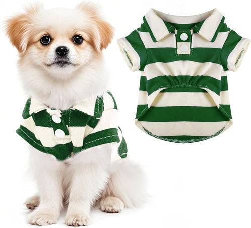 Dog Shirt Polo Shirt Striped Collar Puppy Clothes Summer Button Up Pet Clothes for Small Medium Dogs Cats for Boy Girl Pets (Green, Medium)