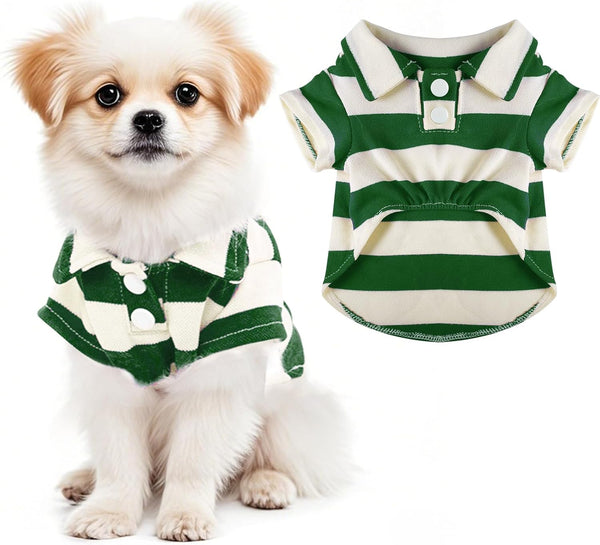 Dog Shirt Polo Shirt Striped Collar Puppy Clothes Summer Button Up Pet Clothes for Small Medium Dogs Cats for Boy Girl Pets (Green, Medium)