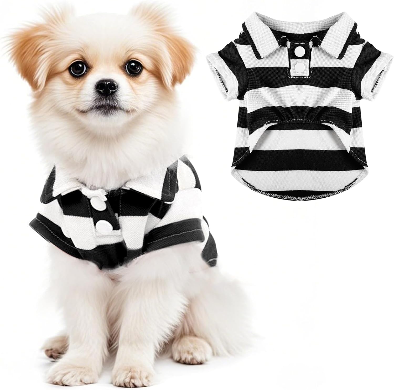 Dog Shirt Polo Shirt Striped Collar Puppy Clothes Summer Button Up Pet Clothes for Small Medium Dogs Cats for Boy Girl Pets (Green, Medium)