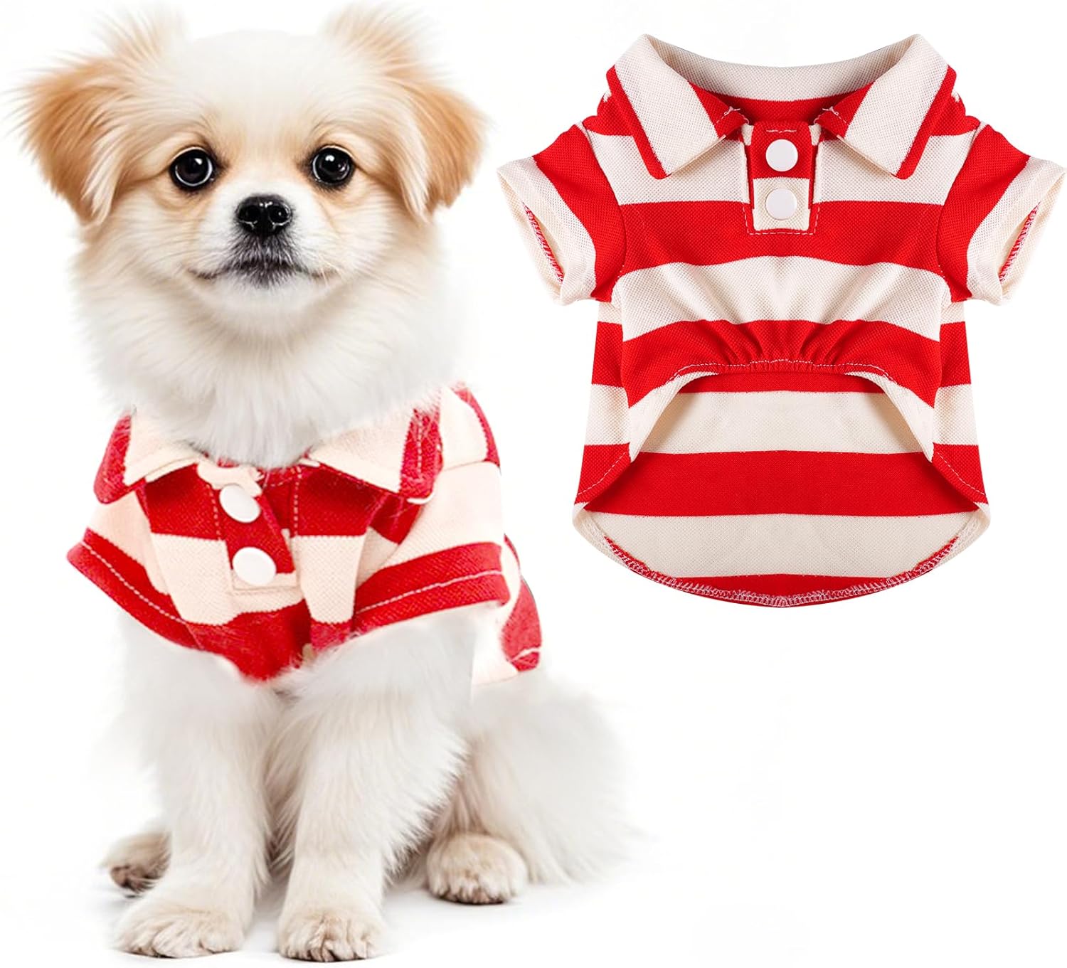 Dog Shirt Polo Shirt Striped Collar Puppy Clothes Summer Button Up Pet Clothes for Small Medium Dogs Cats for Boy Girl Pets (Green, Medium) Main image