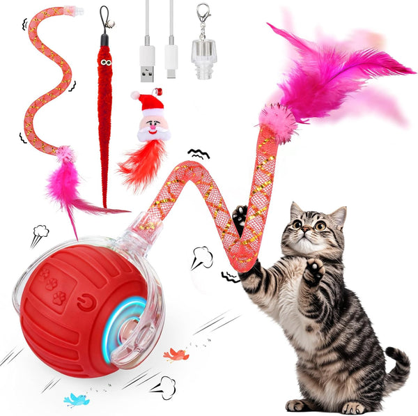 Cat Toy Ball - Speedy Cat Toys for Indoor Cats with Feather Tails for Chasing, Moving Stimulation Smart Cat Toy for Enrichment, Motion Activated Automatic Rolling Toys to Keep Them Busy